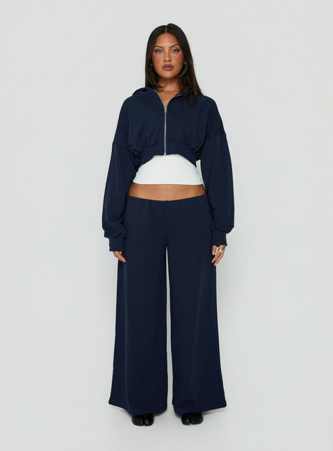 Kaeya Fleece Wide Leg Low Rise Pants Navy