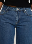 front view of model wearing Princess Polly Darla Low Rise Straight Jean Mid Wash Mid Rise 