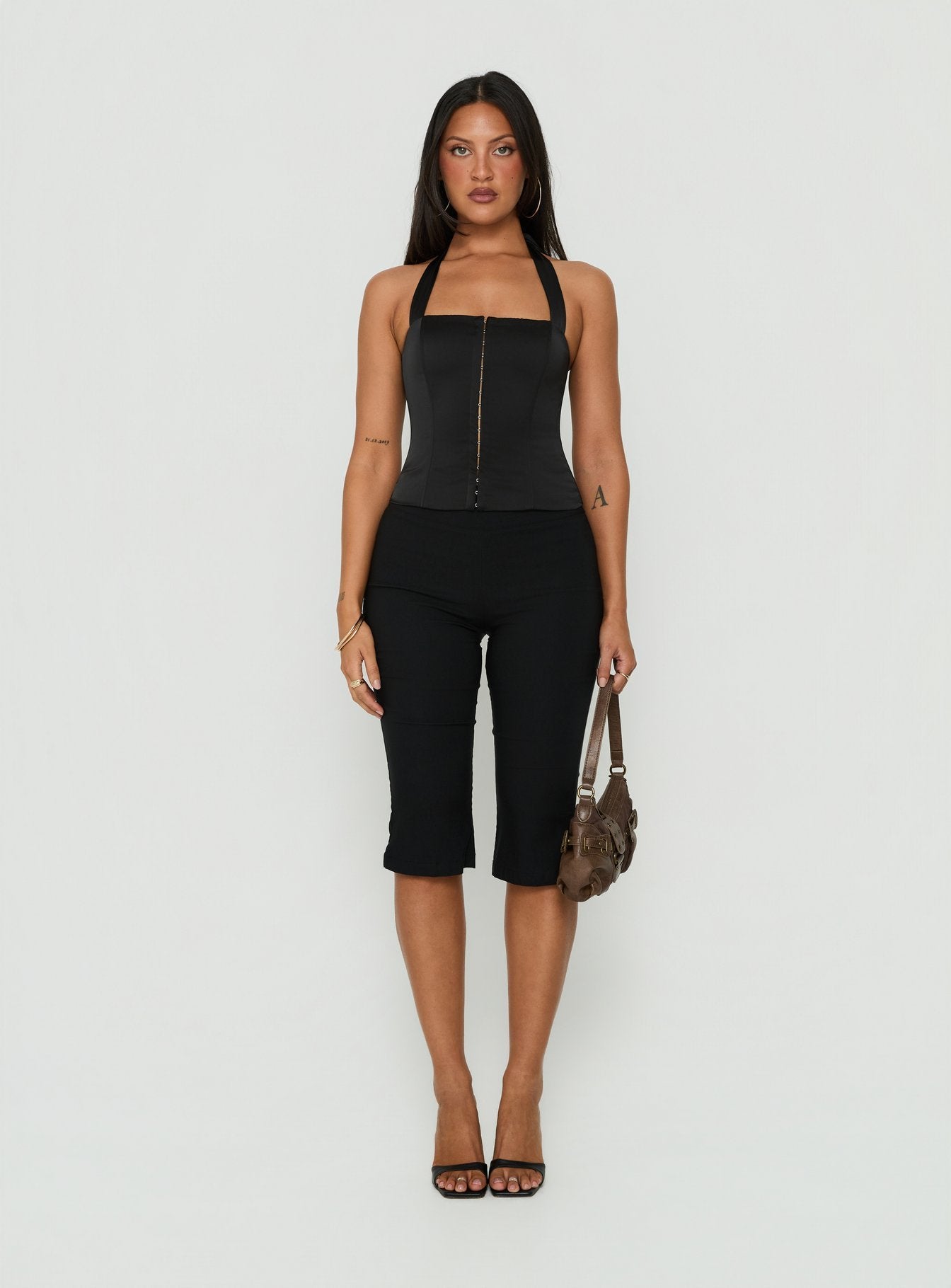 Gabriela Satin Halter Corset Top Black