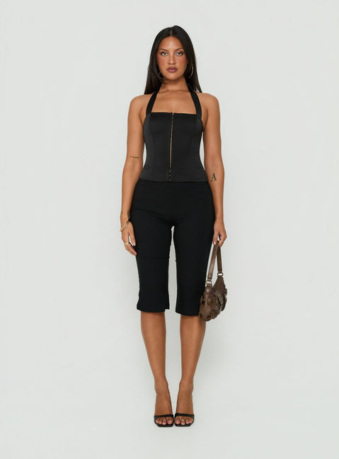 Gabriela Satin Halter Corset Top Black