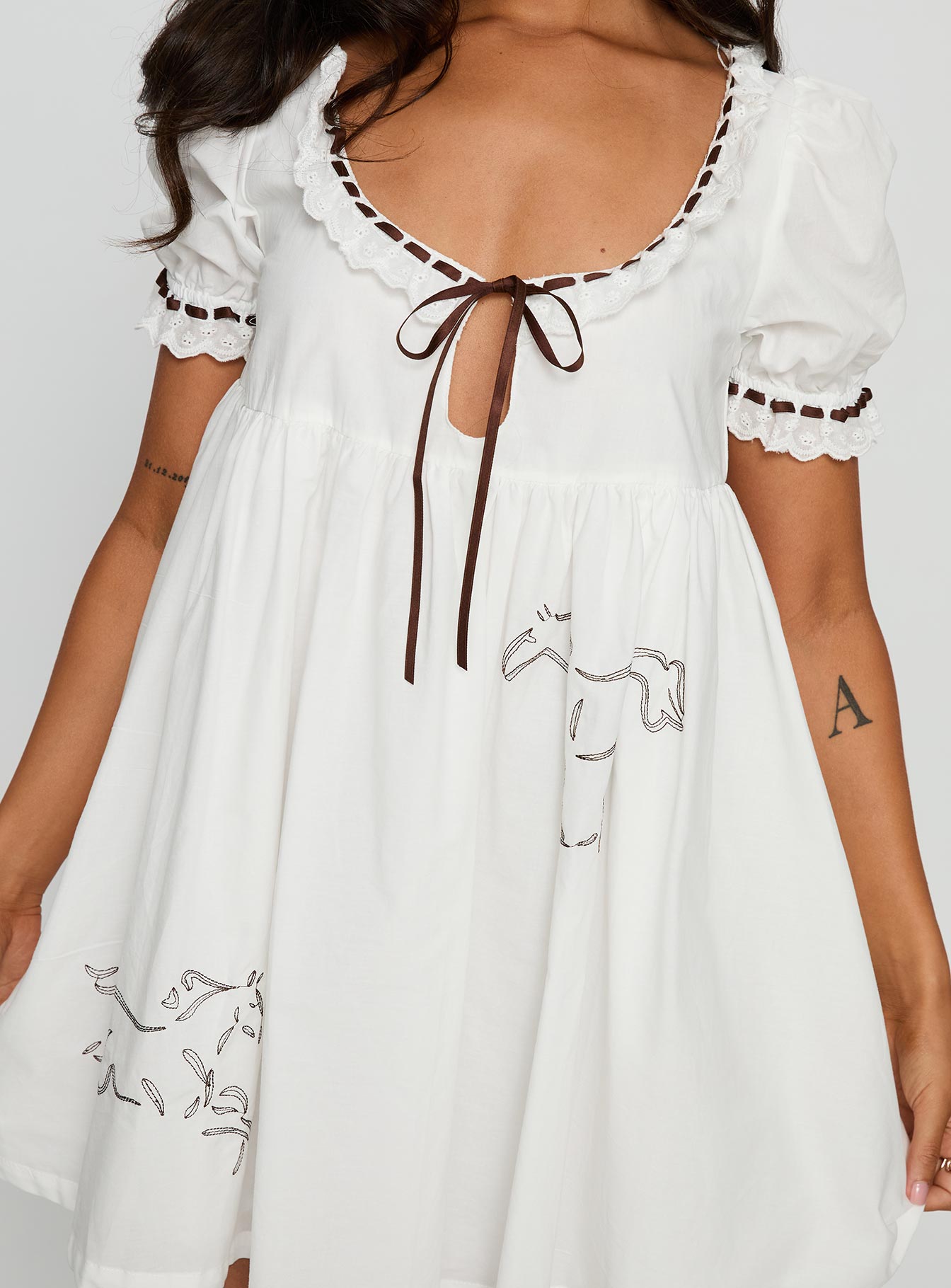 Cloudy Babydoll Contrast Trim Mini Dress White Cloudy Babydoll Contrast Trim Mini Dress White