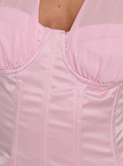 Ashely Sheer Corset Halter Top Baby Pink