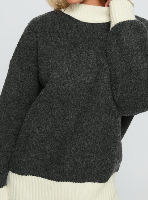 back view of model wearing Princess Polly Broken Hearts Club Knit Sweater Grey regular 