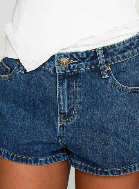 Dreamful Low Rise Mini Denim Shorts Dark Blue Wash Petite