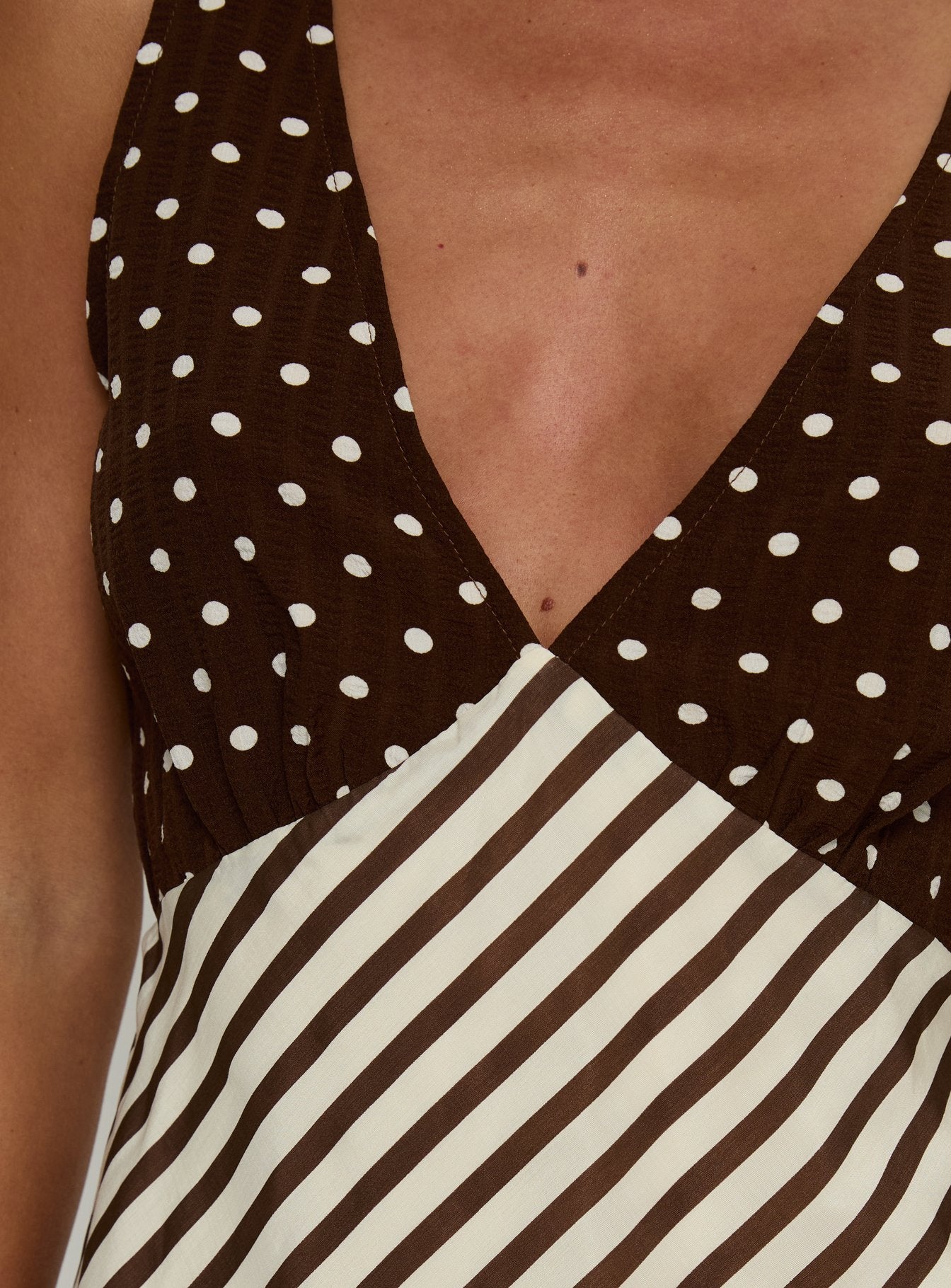 Nellie Mini Dress Brown Polka / Stripe | Princess Polly