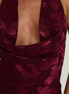 Jazminah Halter Cowl Neck Maxi Dress Burgundy