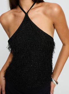 Dashae Fluffy Arrowneck Top Black