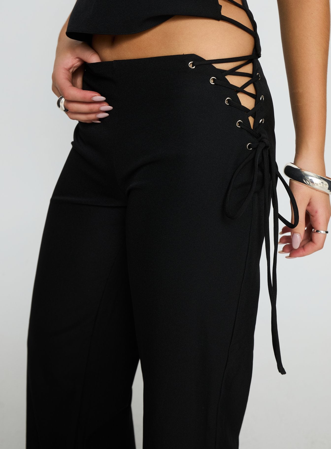 black lace dress pants Black Lace Pants with Satin Effect, Shorts Lining & Elastic Waistband Gilles Pants by EASY CLOTHES Size S