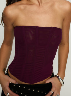 Oscuro Longline Mesh Corset Top Currant