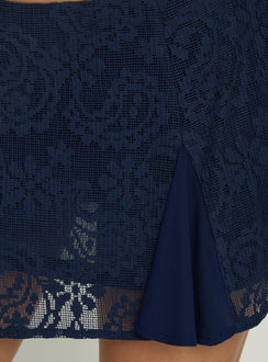 Discover the Quani Lace Mini Skirt Navy womens-skirts with fitted aline design and floral lace hemPrincess Polly