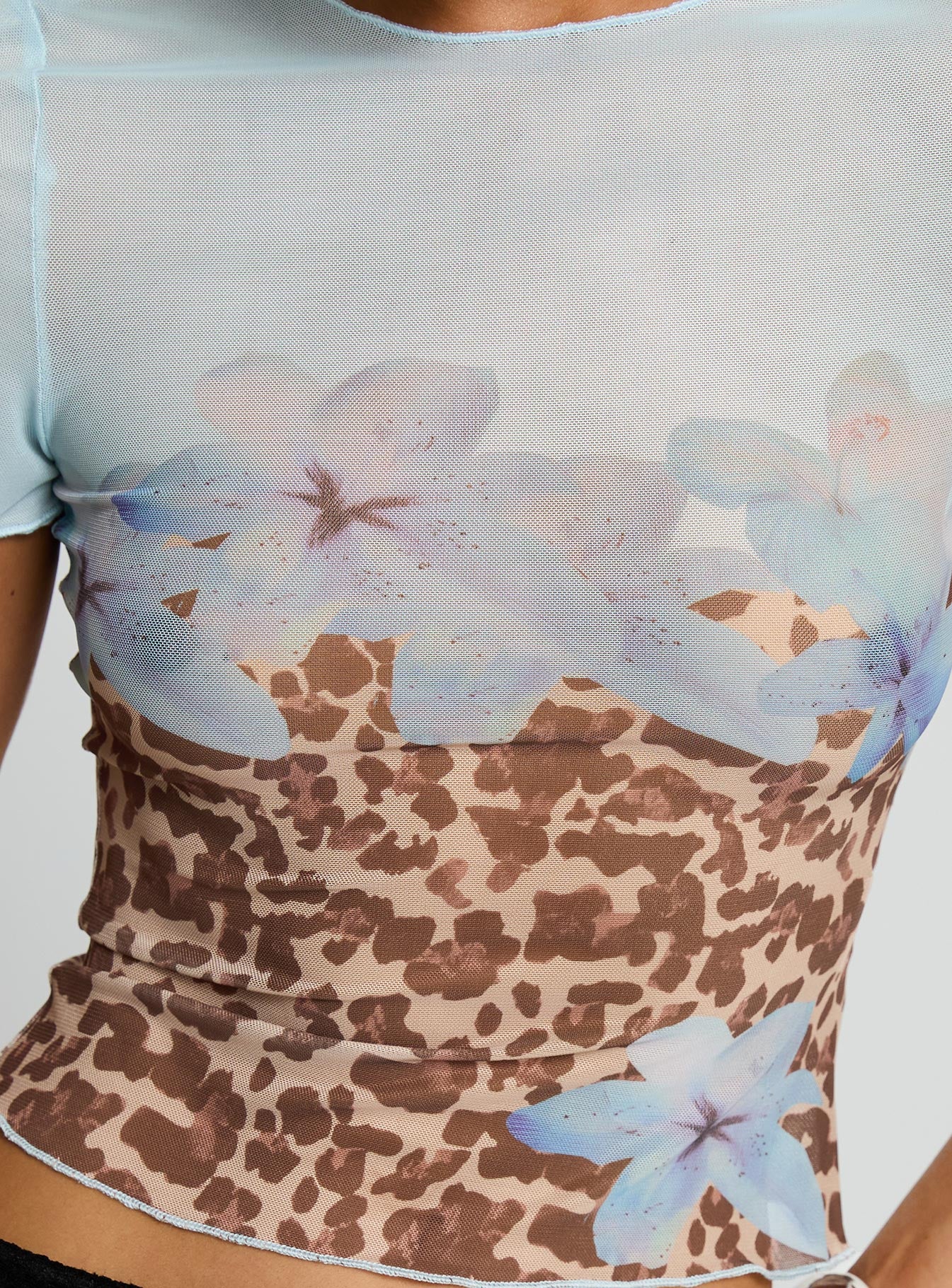 product Princess Polly Pop Quiz Mesh Top Blue / Leopard Short Sleeves Crew Neck 