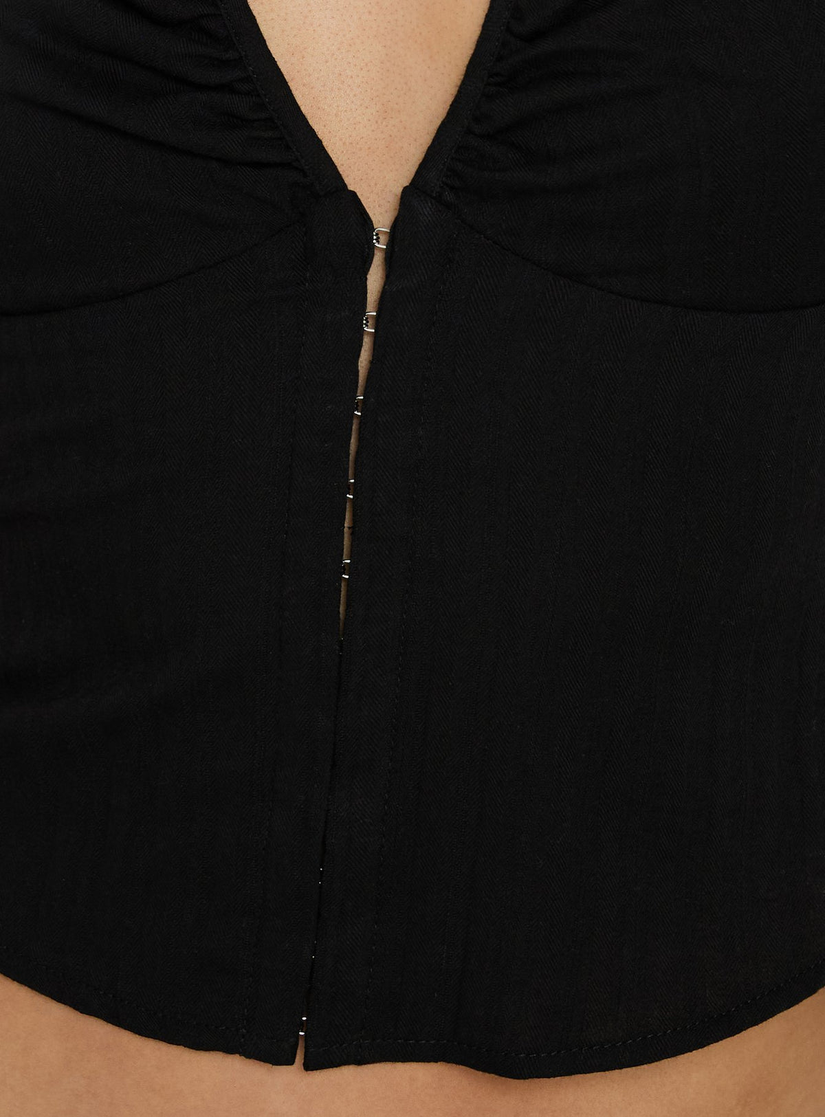 Oceanna Ruched Short Sleeve Collared Top Black