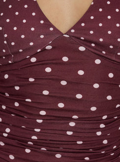 Mariellen Halter Mini Dress Plum Polka Dot
