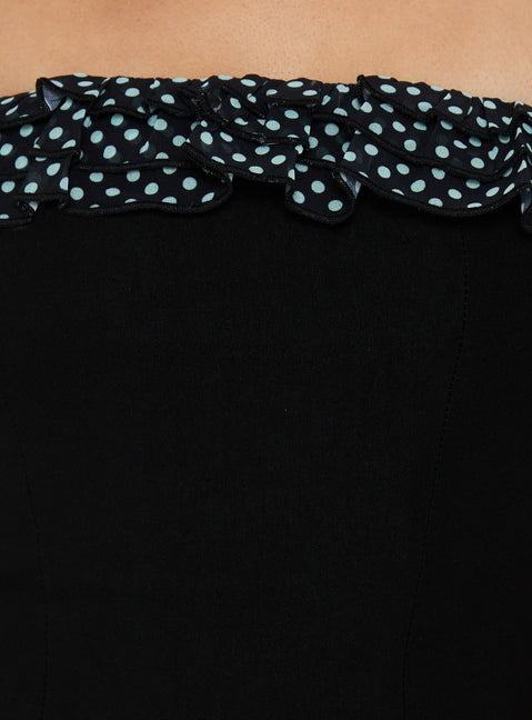 Attilia Frill Detail Strapless Top Black Polka Dot