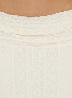 Elevate your wardrobe with Katerine Ruched Lace Maxi Skirt Cream womens-skirts Princess Polly