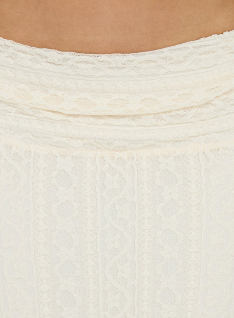 Elevate your wardrobe with Katerine Ruched Lace Maxi Skirt Cream womens-skirts Princess Polly