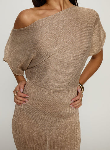 Kysa Off Shoulder Knit Mini Dress Beige