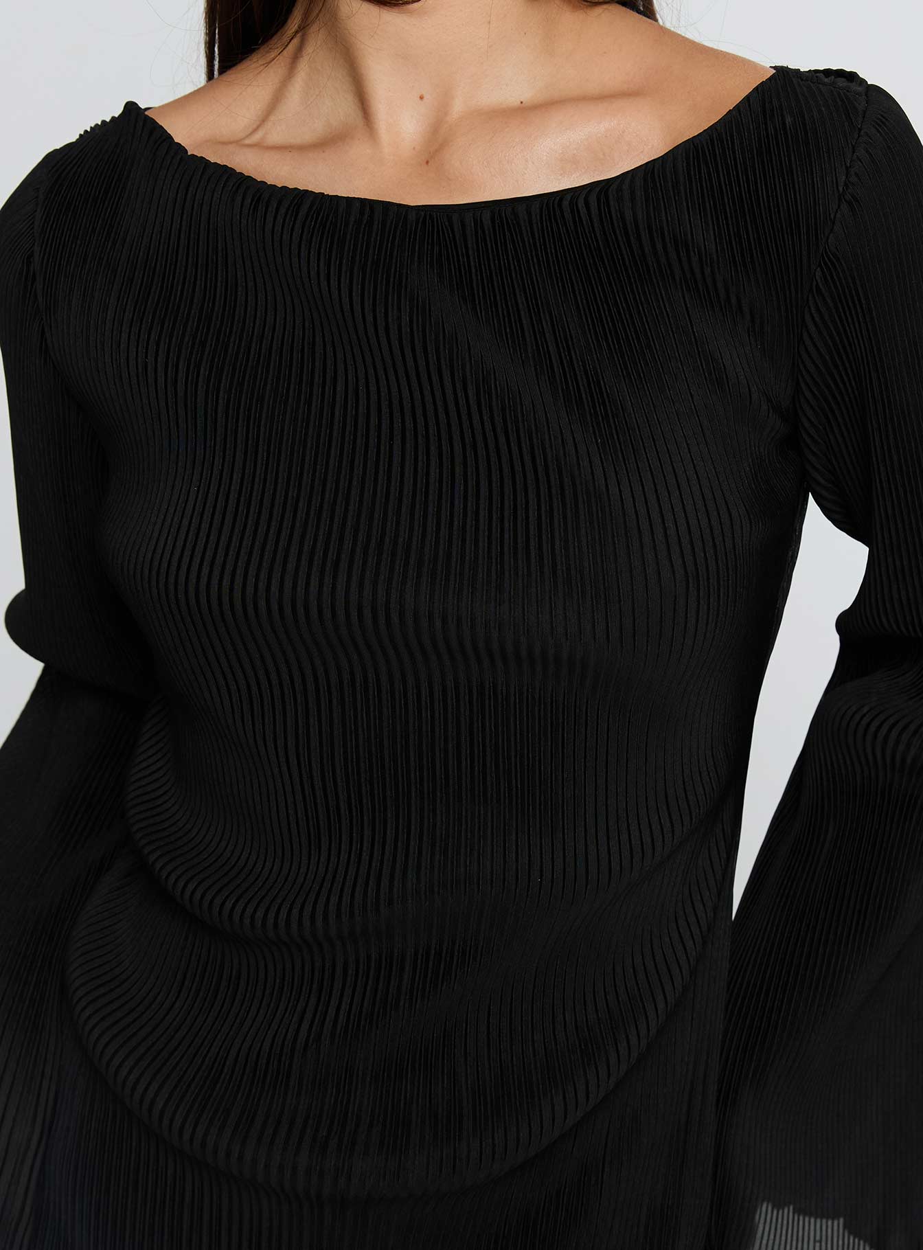 Lukea Long Sleeve Plisse Mini Dress Black | Princess Polly Lukea Long Sleeve Plisse Mini Dress Black | Princess Polly