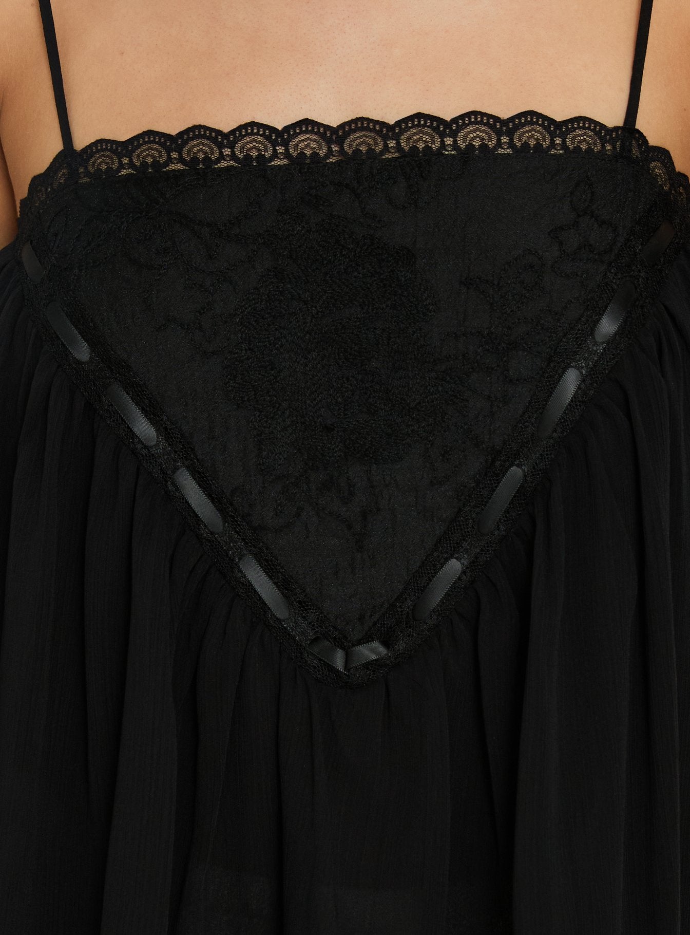 Evaina Lace Trim Flowy Top Black