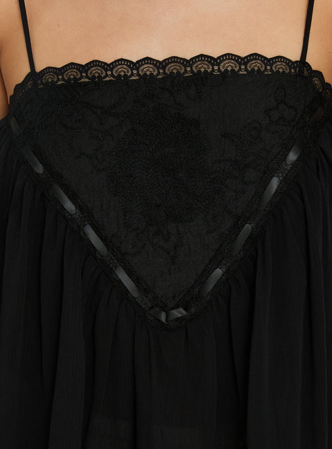 Evaina Lace Trim Flowy Top Black
