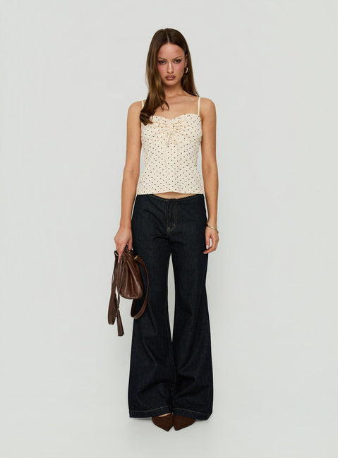 Shilloh Tie Detail Cami Top Cream Polka Dot