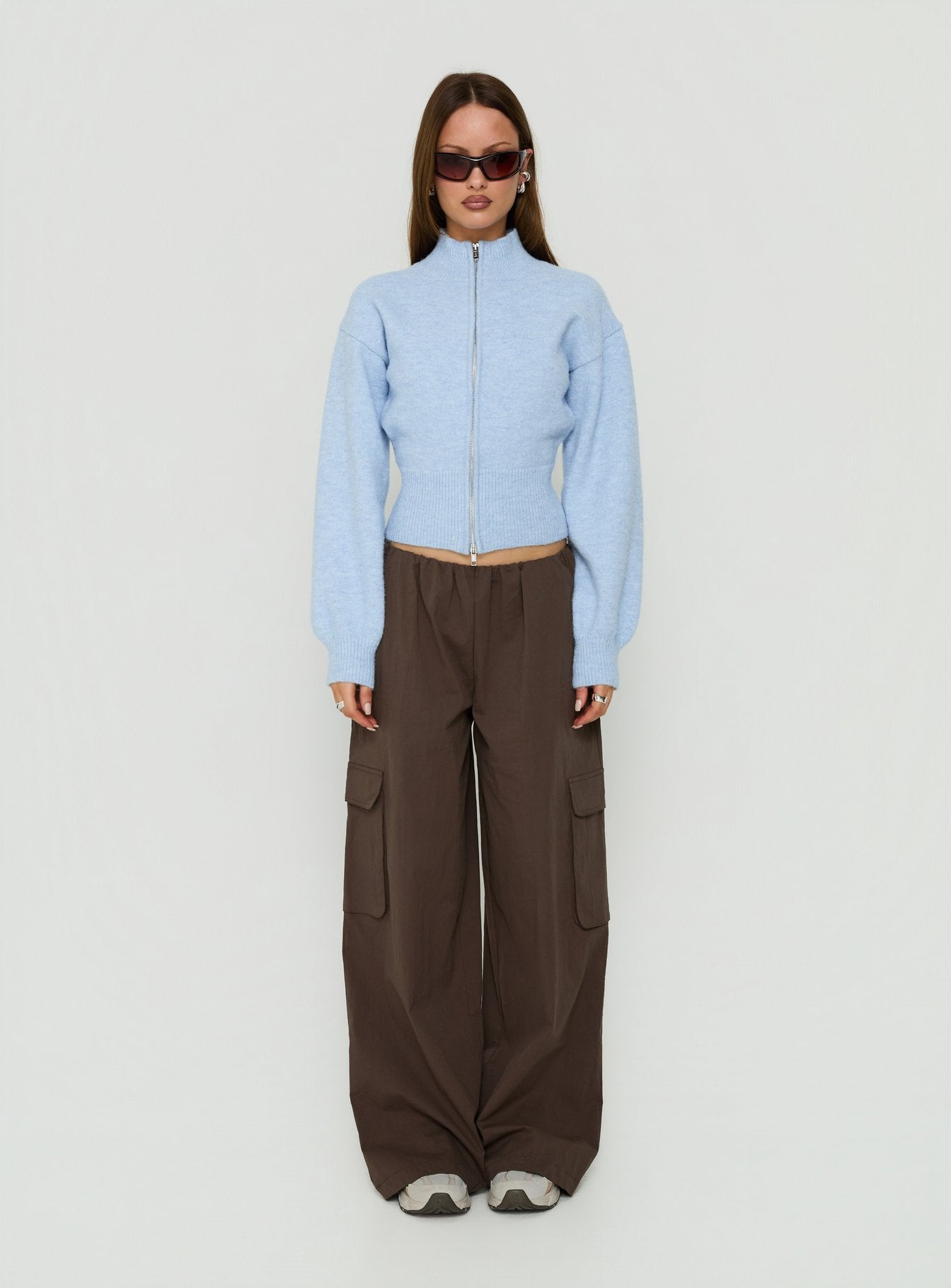 Agneta Zip Through Funnel Neck Sweater Blue