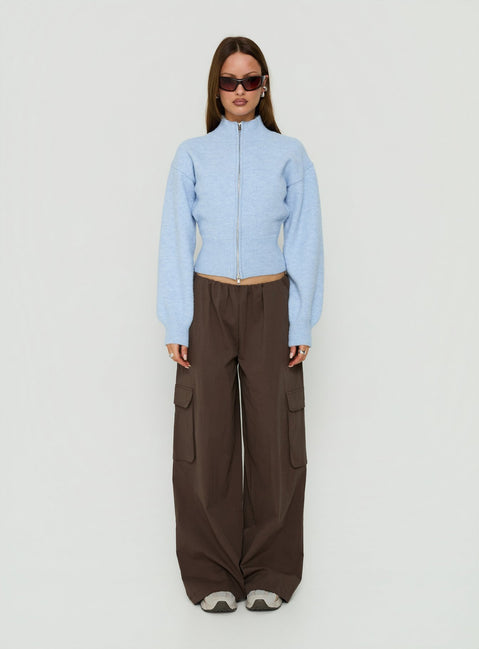 Agneta Zip Through Funnel Neck Sweater Blue