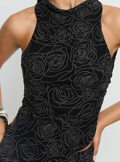 Forget Me Diamonte Asymmetrical Top Black