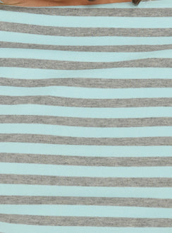 Cecielea Scooped Hem 3/4 Sleeve Top Blue / Grey Stripe