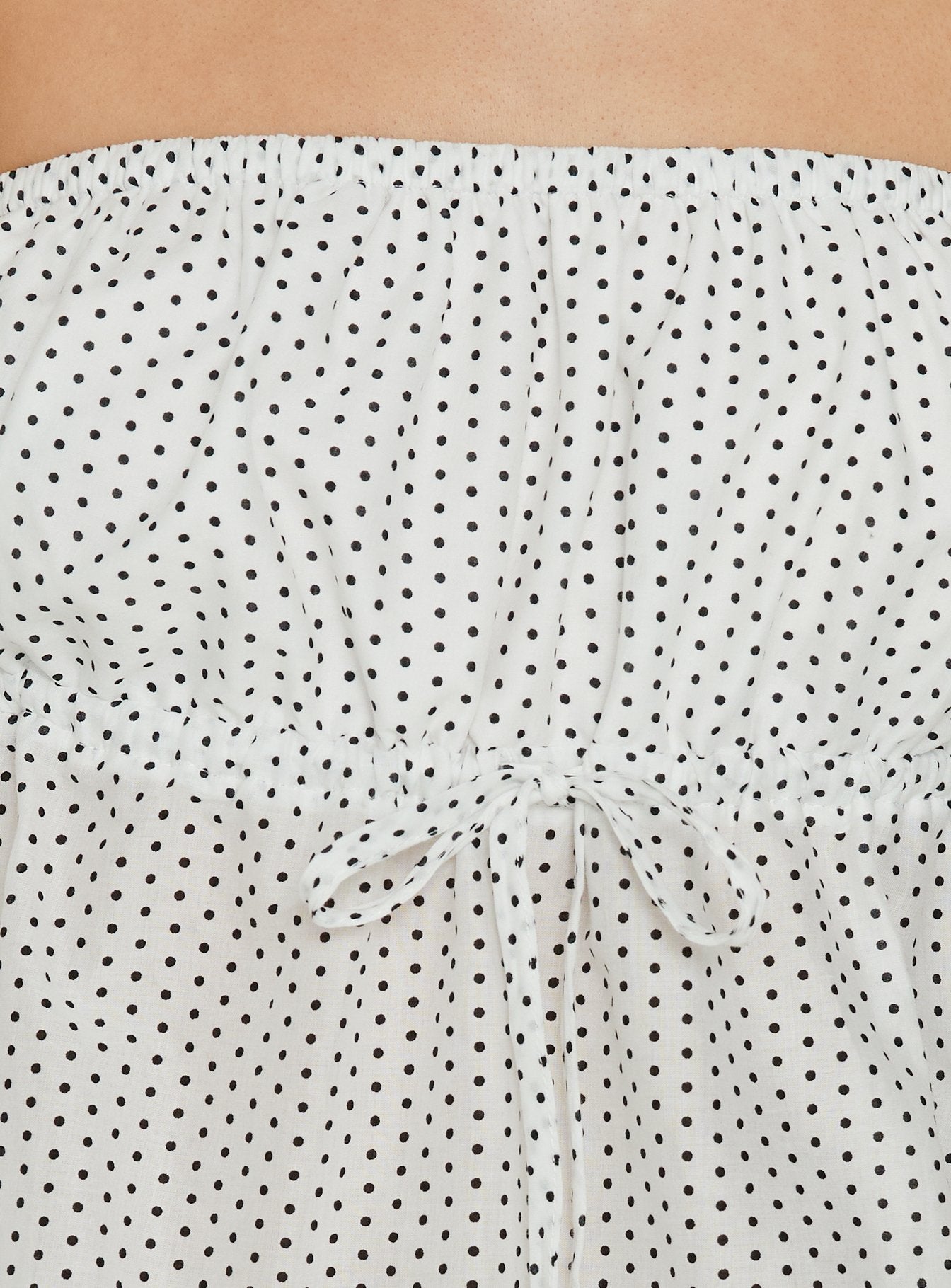 Vaila Strapless Frill Top White Polka Dot
