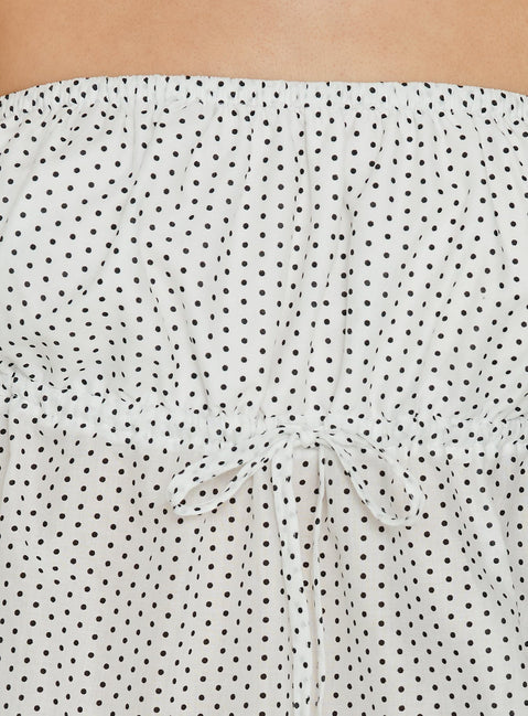 Vaila Strapless Frill Top White Polka Dot