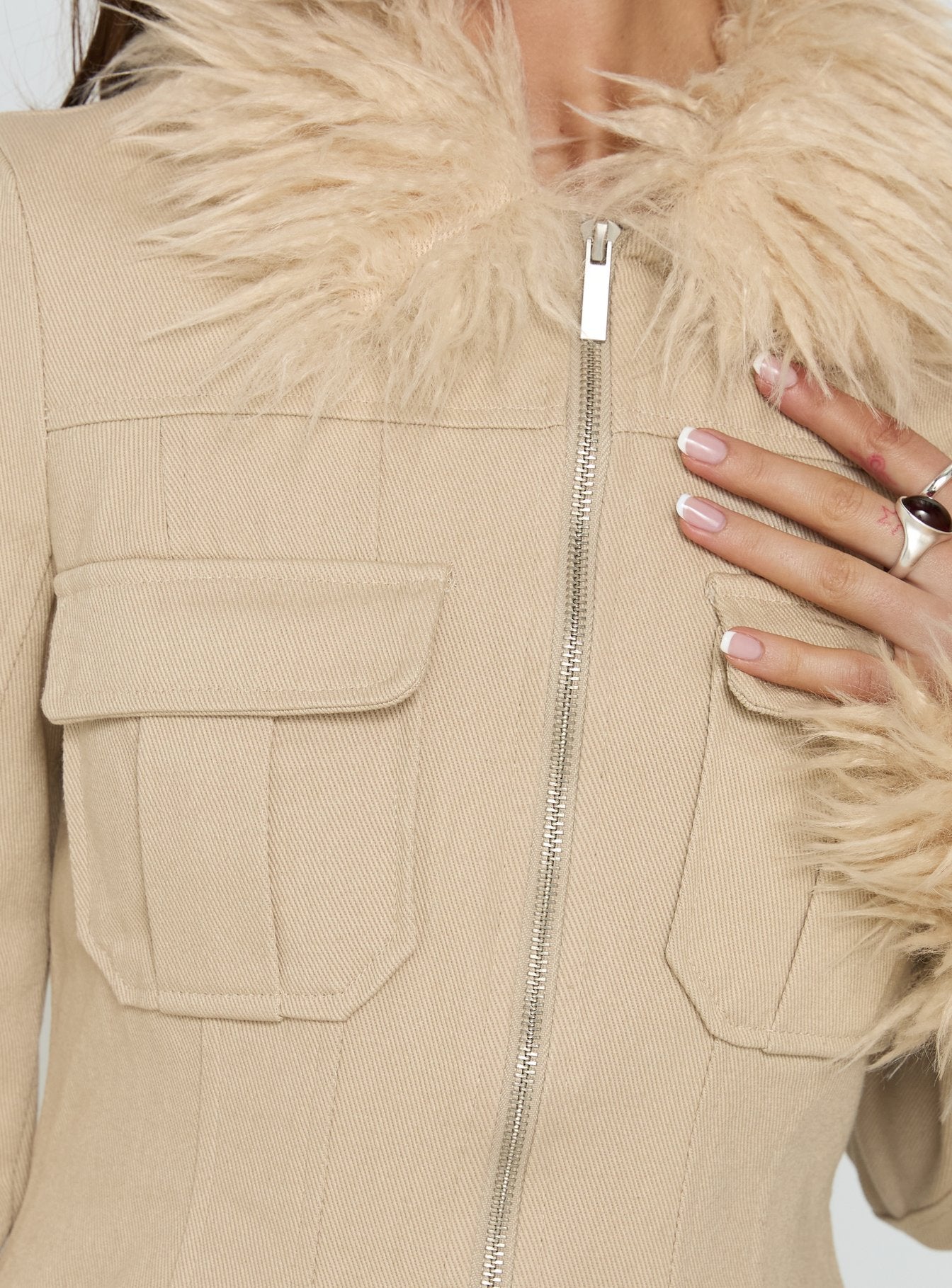 Nindie Faux Fur Contrast Jacket Tan