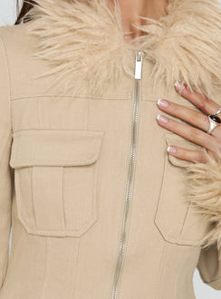Nindie Faux Fur Contrast Jacket Tan