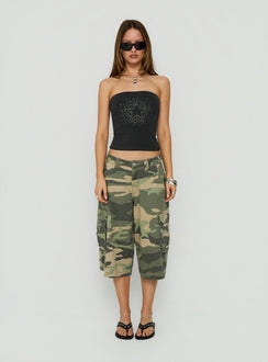 Shimmering Studded Strapless Top Charcoal