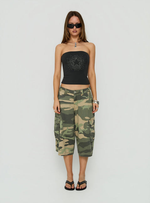 Shimmering Studded Strapless Top Charcoal