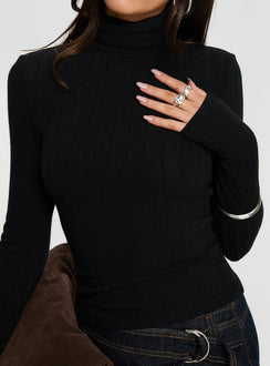Enisa High Neck Long Sleeve Top Black