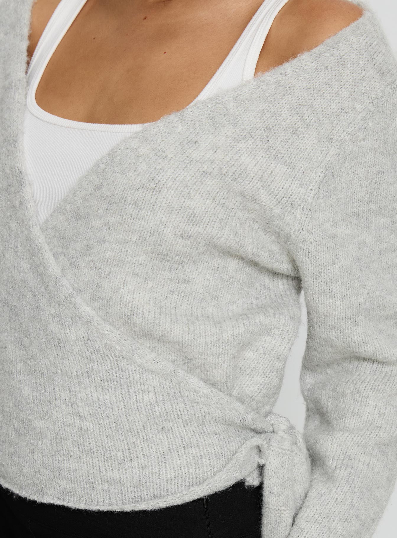 product Princess Polly Tonee Wrap Knit Cardigan Grey Cropped Jumpers 