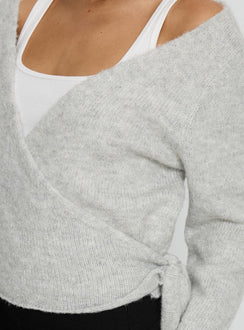 product Princess Polly Tonee Wrap Knit Cardigan Grey Cropped Jumpers 