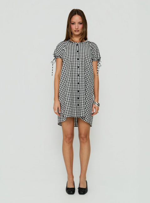 Angelikah Babydoll Mini Dress Black / White Gingham