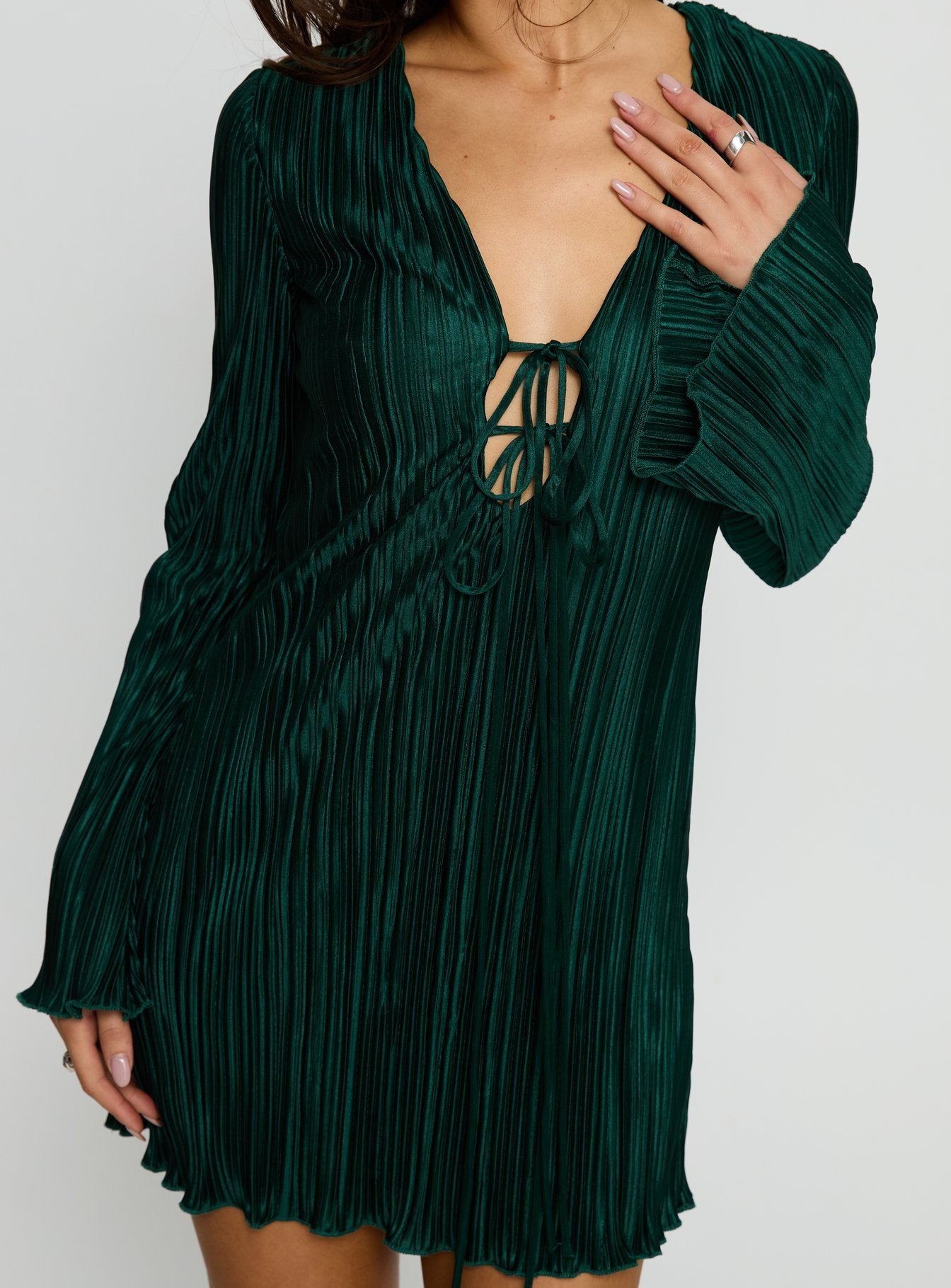 princess polly malop dress Princess Polly Women's Malop Pliss Long Sleeve Minidress - Green