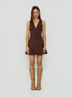 Splashy Lace Trim Mini Dress Chocolate