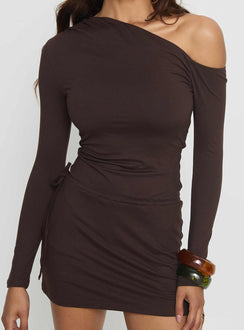 Perceptive One Shoulder Playsuit Brown