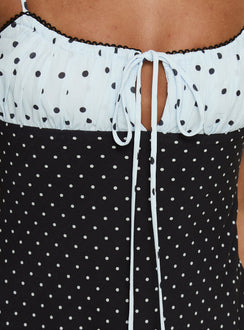 Rylann Contrast Tie Detail Mini Dress Navy / Blue Polka