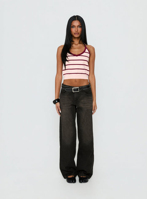 Is It True Halter Neck Top Pink / Burgundy Stripe