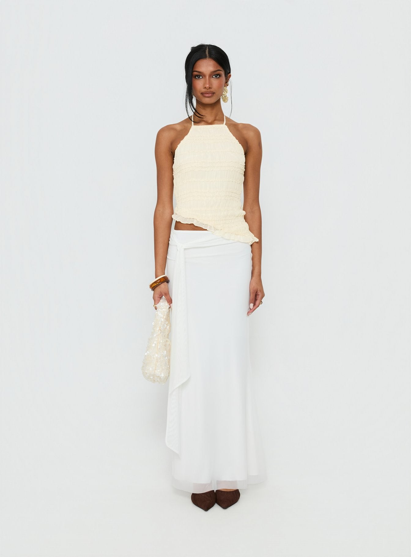 Caviar Tie Maxi Skirt White