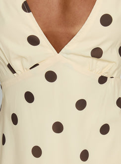 Nellie Mini Dress Lemon / Brown Polka Dot