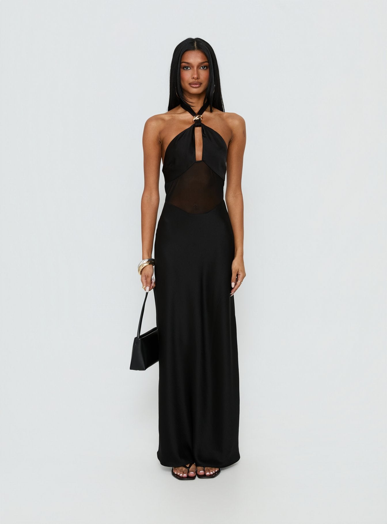 sheer metal detail halter plunge neck maxi dress MISSGUIDED Sheer Metal Detail Halter Plunge Neck Maxi Dress