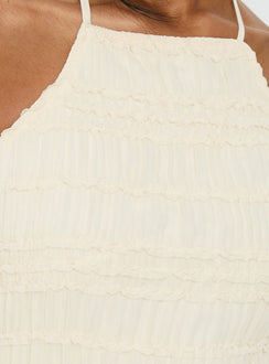 Stairway To Heaven Shirred Asymmetrical Halter Top Cream