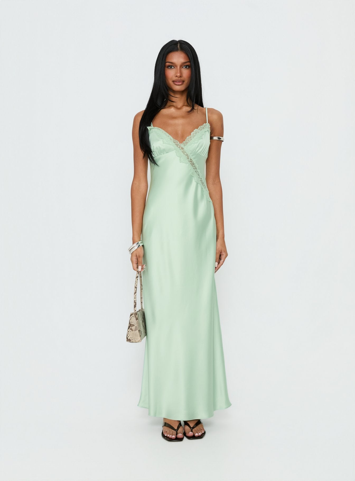 mint green long flowy dress Cosmina | MINT Plunge-Neck Maxi Dress With Bow-Detail main image 1