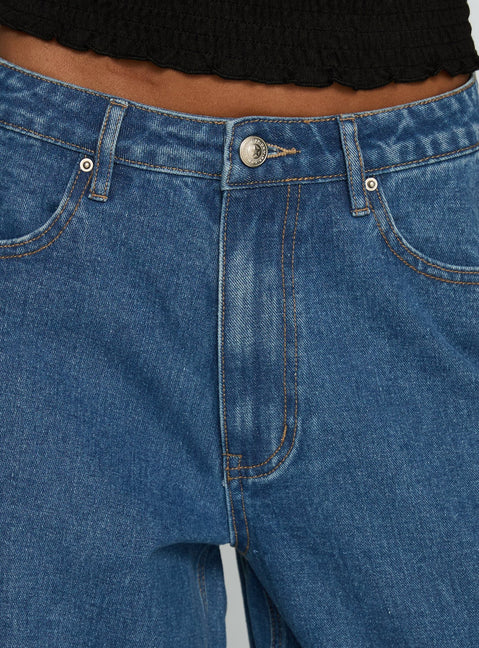 Naylor Mid Rise Wide Leg Jeans Mid Blue Wash